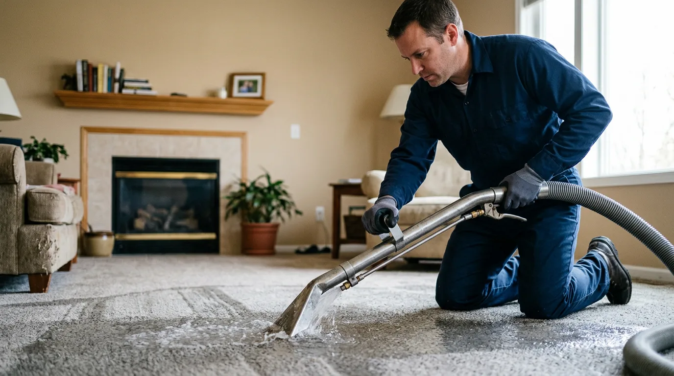 Water damage restoration technician working near Augusta, MI